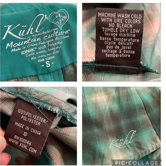 EUC KÜHL Green Plaid Button-Down Long Sleeve Shirt IONIK Polyester - Picture 4 of 5